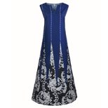 Vintage Floral Print Maxi Dress for Women V Neck Sleeveless Pocket Design Summer Casual Wear Who