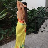 Elegant Womens Summer Dress Color Block Floral Print Halter Neck Bodycon Fit Maxi Length Perfect