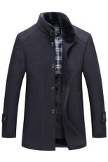 Mens Casual Overcoat Solid Color Thickened Slim Fit Stand Collar Large Fur Collar Business Attir