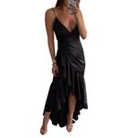 Womens Spring Summer Sexy V Neck Maxi Dress Spaghetti Straps Elegant Design Party Wear Ready to