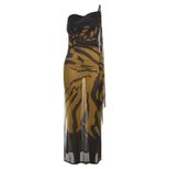 Vintage Inspired Womens Dress Sheer Mesh Slim Fit Backless Split Hem Floral Print Autumn Winter