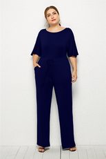 Plus Size Womens Casual Jumpsuit Loose Fit Wide Leg Solid Color Comfortable Fabric