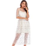 Floral Print Bodycon Dress Slim Fit Sheer Mesh Spring Summer Style Perfect for Casual Outings Wh