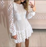 Polka Dot Lace Long Sleeve Dress for Women Elegant Fit and Flare Perfect for Spring and Summer Events