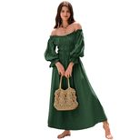 Off Shoulder Lantern Sleeve Maxi Dress Vintage Aesthetic Ruffled Bust Long Sleeve Flowy Design P