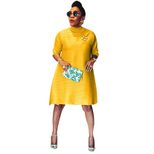 Plus Size A Line Dress for Women Solid Color High Waist Regular Sleeve Urban Style