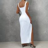Sleeveless Midi Dress Simple Solid Color Slim Fit Hollow Out Design Spring Summer Fashion Wholes