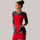 PU Leather Panel Bodycon Dress Slim Fit Professional Style Elegant Design Perfect for Office Wea