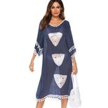 Womens Crochet Floral Patchwork Tassel Irregular Midi Beach Cover Up Dress Lightweight Bohemian