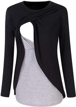 Maternity Nursing Top Casual Long Sleeve T Shirt with Side Pleats Comfortable for Breastfeeding