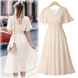 Chiffon Floral Print Dress V Neck Flared Sleeves Slim Fit Summer Casual Wear Wholesale Available