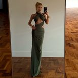 Cross Back Halter Bodycon Dress Hollow Out Spliced Design Slim Fit Elegant Style Perfect for Aut