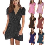 V Neck Irregular Sequin Evening Dress for Women Short Sleeve Party Wear Available in Multiple Sizes Wholesale