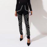 High Waist Rhinestone Leggings for Women Slim Fit Stretch Fabric Casual Autumn Winter Wear