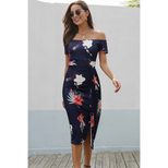 Floral Evening Dress Off Shoulder Mid Length Split Hem Birthday Party Cocktail Event Wholesale A