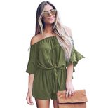 Womens Casual Jumpsuit Solid Color Chiffon Fabric Off Shoulder Design Summer Wear