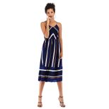 Womens Striped Color Block Chiffon Midi Dress V Neck Sleeveless Lightweight Fabric Spring Summer