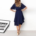 Irregular Hem Waist Defined Short Sleeve Dress for Women Casual Spring Autumn Wear Available in Multiple Sizes Wholesale