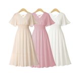Chiffon Floral Print Dress V Neck Flared Sleeves Slim Fit Summer Casual Wear Wholesale Available