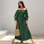 Off Shoulder Lantern Sleeve Maxi Dress Vintage Aesthetic Ruffled Bust Long Sleeve Flowy Design P