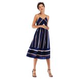 Womens Striped Color Block Chiffon Midi Dress V Neck Sleeveless Lightweight Fabric Spring Summer