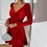 Elegant Red V Neck Dress Fashionable Versatile Short Length Autumn Winter Wear Wholesale Availab