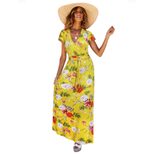 Bohemian Floral Maxi Dress for Women V Neck Tie Detail Lightweight Summer Fabric