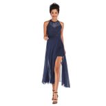 Chiffon Dress Sheer Panel Elegant Fit High Slit Flowy Hem Spring Summer Fashion Wholesale Availa