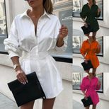 Womens Button Down Shirt Solid Color Fitted Waist Long Sleeve Casual Wear customizable