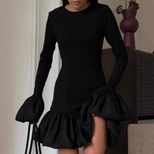 Puff Sleeve A Line Mini Dress for Women Elegant Ruffle Hem Vintage Inspired