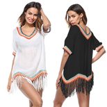 Womens Beach Cover Up Spring Summer Patchwork Design Fringe Detail Sun Protection Wholesale Avai
