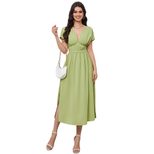 V Neck Backless Dress High Waist Solid Color Flared Skirt Spring Fashion for Women Wholesale Ava