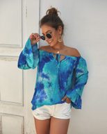 Womens Summer Long Sleeve Off Shoulder Top Original Design Lightweight Fabric Trendy Style Perfe