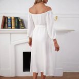 Elegant Long Sleeve A Line Dress Off Shoulder Neckline Button Closure Side Slit Perfect for Offi