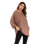 Plus Size Batwing Sleeve T Shirt for Women Loose Fit Solid Color Round Neck Casual Wear Wholesal