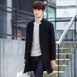 Mens Wool Overcoat Slim Fit Mid Length Stand Collar Casual Jacket Autumn Winter Collection
