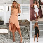 Womens Ruffled Strapless Dress Fashionable Sexy Solid Color Spring Summer Collection Wholesale A