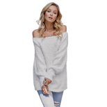 Off Shoulder Long Sleeve Knit Sweater for Women Solid Color Loose Fit Warm Wool Blend Autumn Win