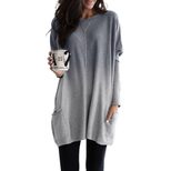 Womens Gradient Color Long Sleeve T Shirt Casual Loose Fit Round Neck Mid Length Winter Wear Who