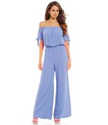 Off Shoulder Chiffon Jumpsuit Waist Tie Long Pants Stylish Sleeves Perfect for Parties and Event