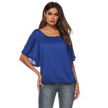 Womens Batwing Sleeve T Shirt Solid Color Round Neck Asymmetrical Hem Casual Wear Summer Style O