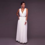 Womens Chiffon Dress Deep V Neckline Elegant Solid Color Available in S to XL Wholesale Ready to Ship