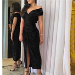 Elegant Evening Dress V Neck Short Sleeve Sequin Side Split Formal Events Parties Wholesale Avai
