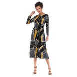 Geometric Print Chiffon Dress Long Sleeve Belted Pleated Design Perfect for Spring Summer Events