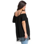 Plus Size Womens T Shirt Solid Color Sexy Off Shoulder Short Sleeve Fringed Hem Casual Wear Whol