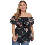 Off Shoulder Ruffle Sleeve T Shirt for Women Plus Size Floral Print Casual Summer Wear