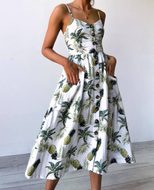 Sunflower Pineapple Print Button Back Sexy Slip Dress 36 Colors 6 Sizes Lightweight Fabric Summe