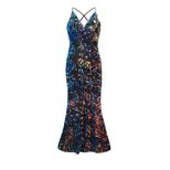 Womens Sequin Maxi Dress Elegant Sleeveless Design Spring Summer Fashion Perfect for Evening Eve
