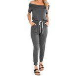 High Waisted Womens Casual Sports Jumpsuit European Style Off Shoulder Drawstring Comfortable Fa