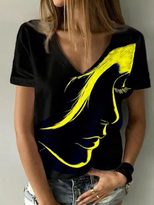 V Neck Printed Short Sleeve T Shirt for Women Casual Style Comfortable Fabric Available in Multiple Sizes Wholesale